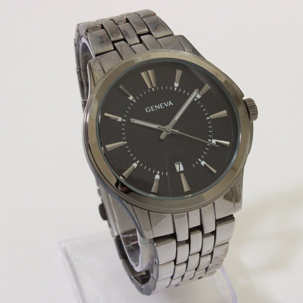 Geneva Men's Casual Quartz Watch Raised Indices GunMetal Finish 42mm - Picture 14 of 14